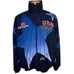 Champion USA Olympic Track Jacket Full Zip Blue Stars AT&T Sponsor Adult XL